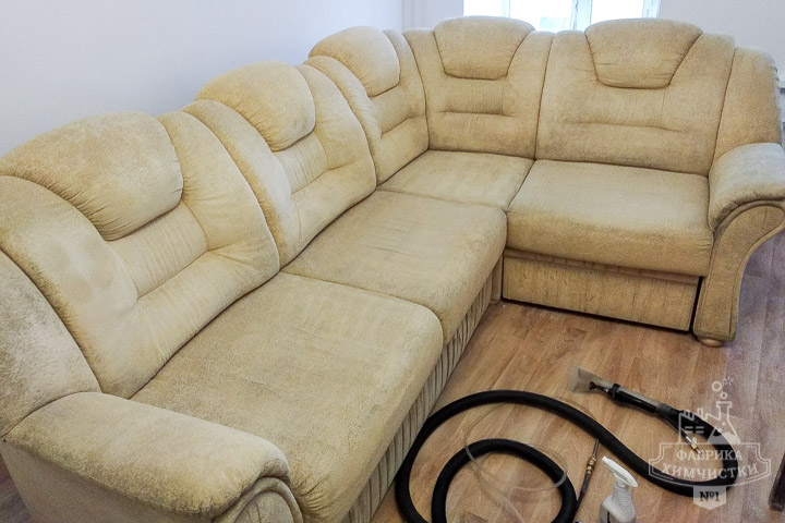 Флоковый диван после химчистки
